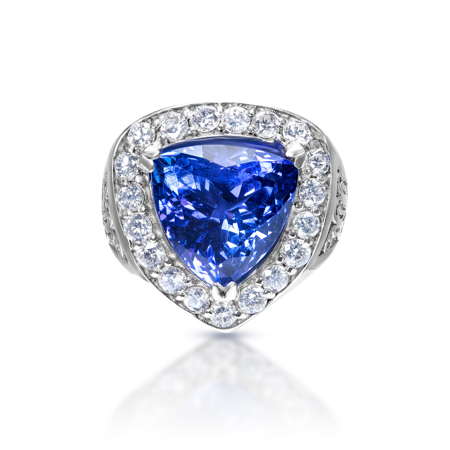 Juliet   Carats Trilliant Cut Blue Tanzanite Ring Halo in 14k White Gold
