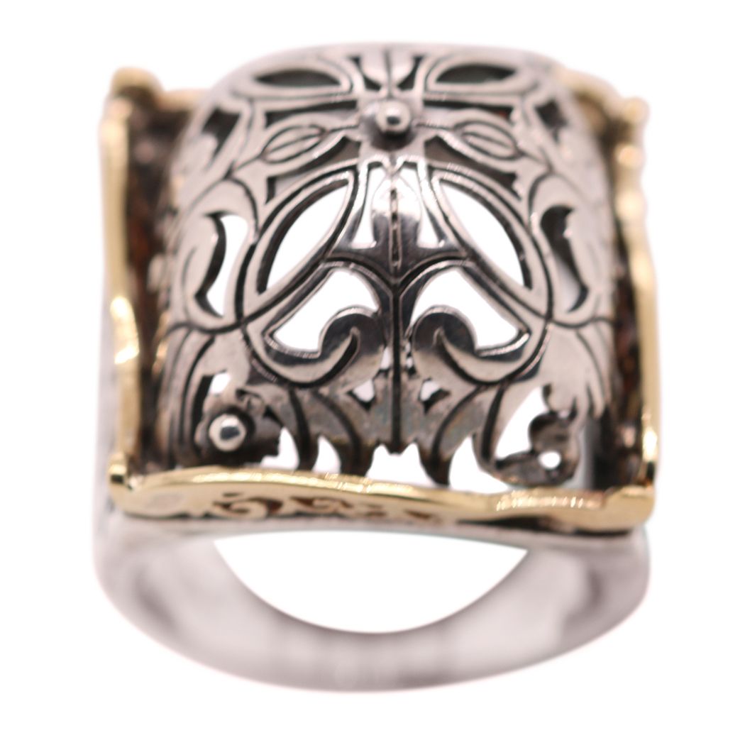 Silver with 18k Gold Turkish Signet Filigree Ring