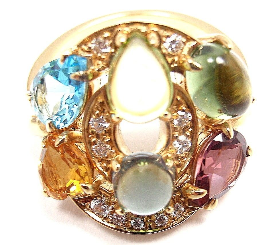Bulgari Cerchi 18K Yellow Gold Diamond Color Stone Ring