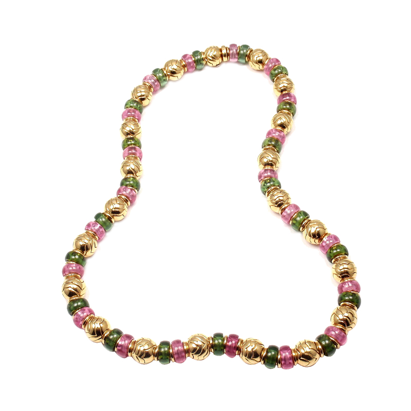 Bulgari 18K Yellow Gold Pink & Green Tourmaline Necklace