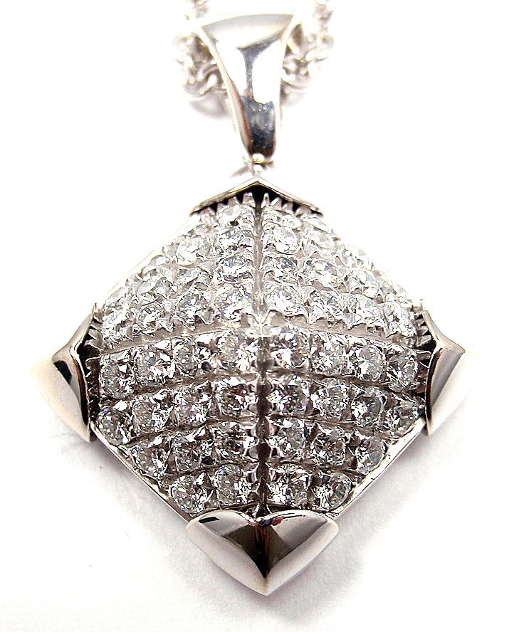 Bulgari Piramide 18K White Gold Diamond Pendant Necklace