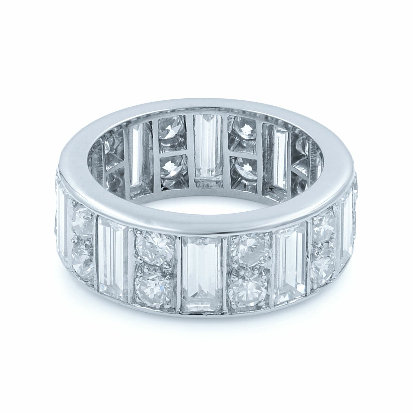 True Platinum Baguette & Round Diamonds Eternity Band Size 5.75 4.00cts