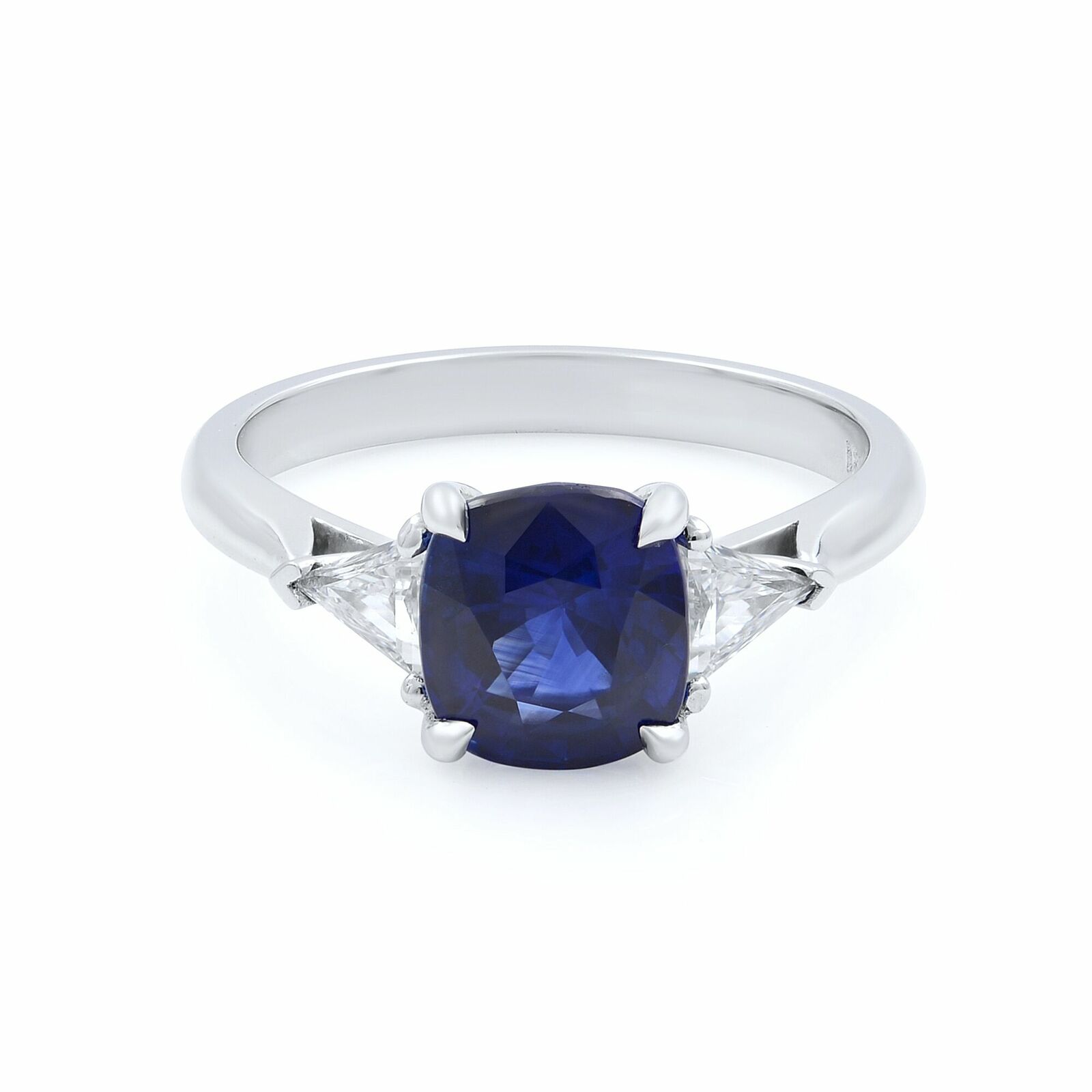 True 18K White Gold Blue Sapphire Diamonds Engagement Ring Size 7.25