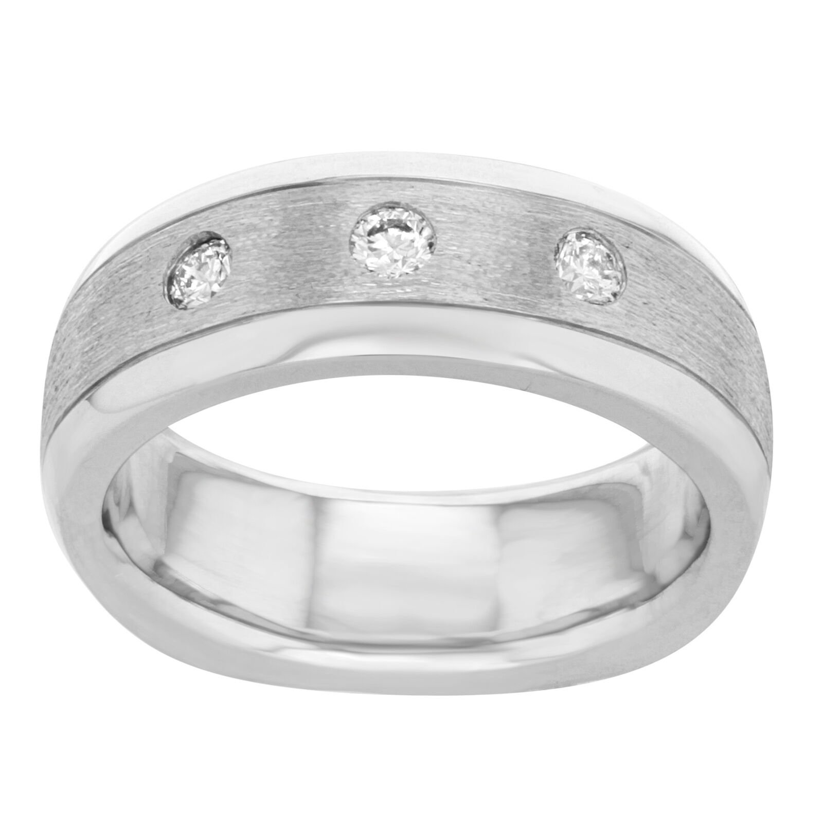 True 14k White Gold 0.28 Cttw Natural Diamond Three Stone Wedding Band Size 9