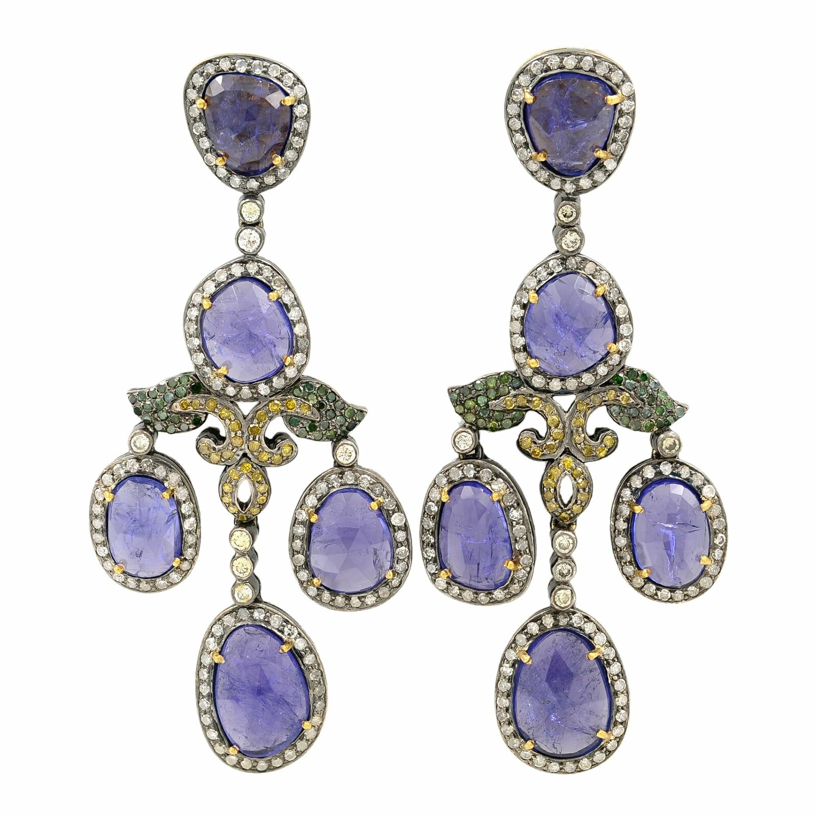 True Chan Luu 18K White Gold Silver Tanzanite 21.45cttw Diamonds 3.23cttw Earring