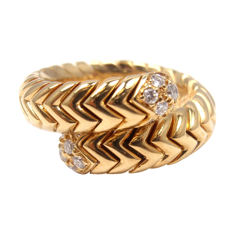 Bulgari 18K Yellow Gold Diamond Small Spiga Snake Band Ring