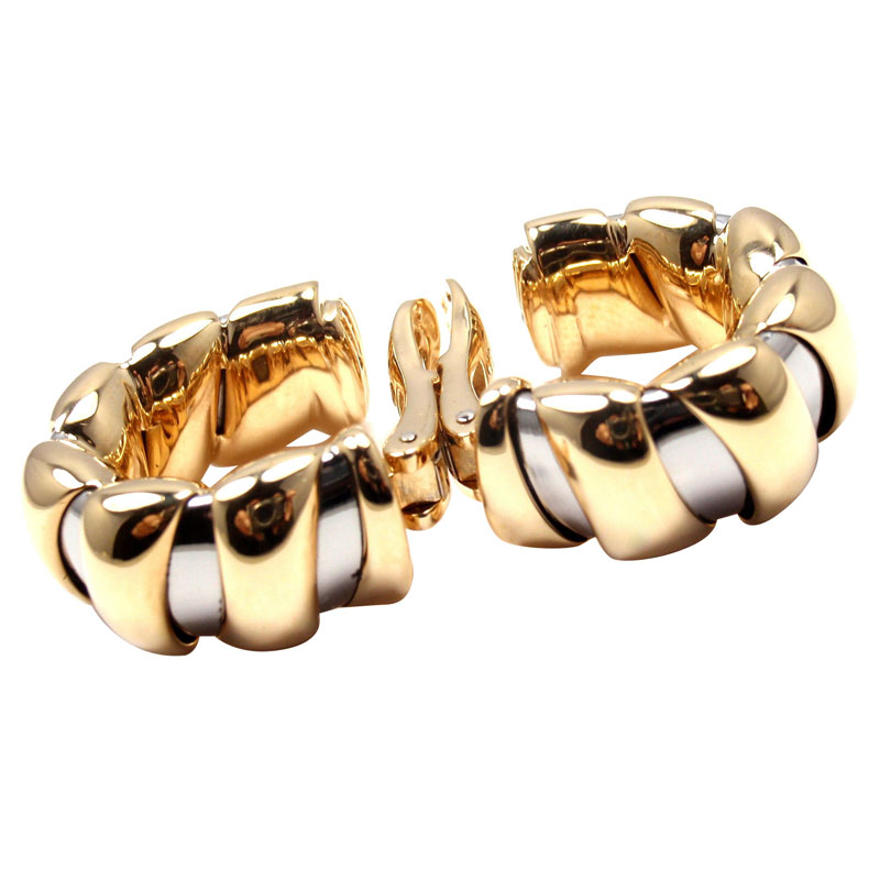 Bulgari 18K Yellow Gold Stainless Steel Hoop Earrings