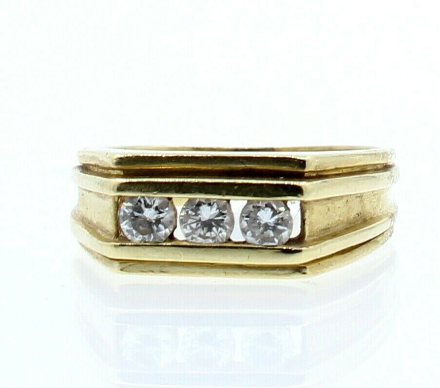 Fine Estate 14k Yellow Gold .45ct 3 Diamond  Men's Ring Size 9
