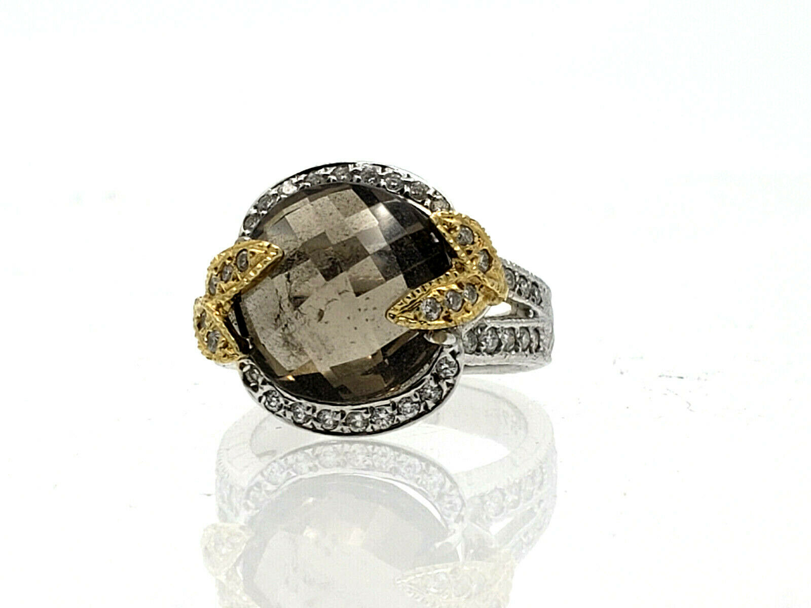 Fine Estate 14k White Yellow Gold Diamonds Smokey Topaz Ladies Ring Size 7