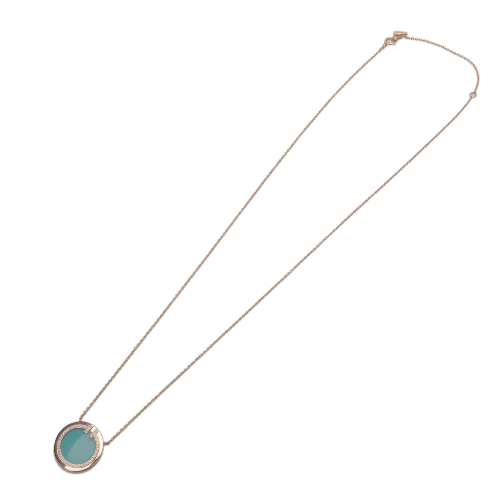 Auth Tiffany&Co. T TWO Circle Diamond Turquoise Necklace K18PG 750PG Used F/S