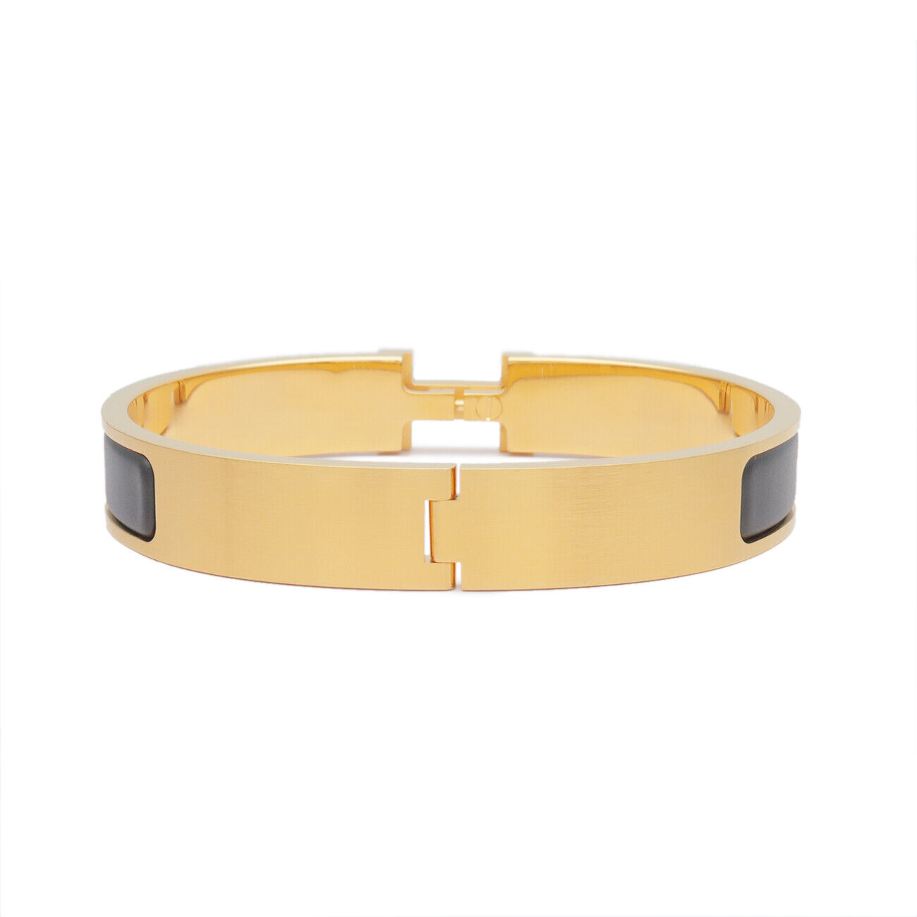 HERMES Clic Clac PM H Logo Bangle Bracelet Mat Yellow Gold Black
