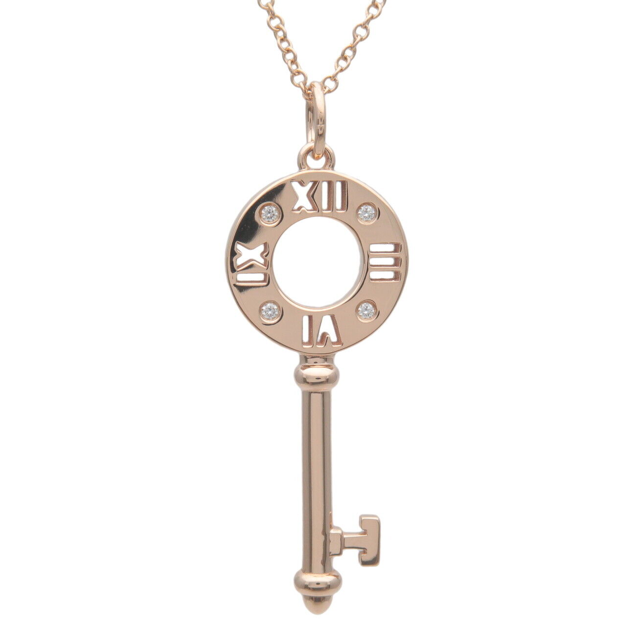 Tiffany&Co. Atlas Key 4P Diamond Necklace K18PG 750PG Rose Gold