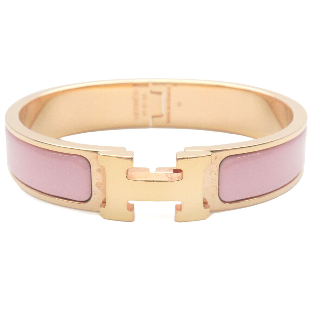 HERMES Clic Clac PM H Logo Bangle Bracelet Yellow Gold Pink