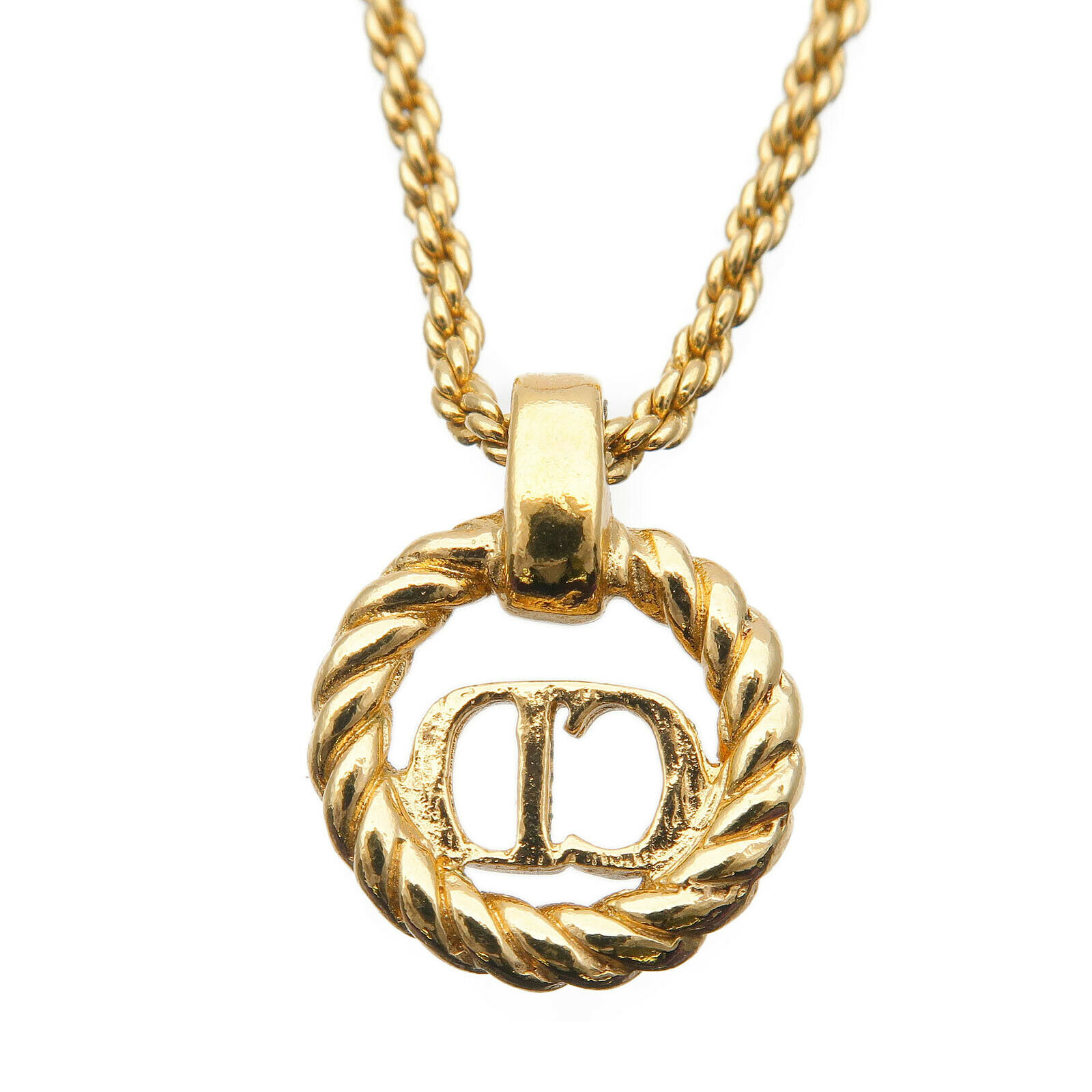 Authentic Christian Dior CD Logo Necklace Penadant Gold  Used F/S