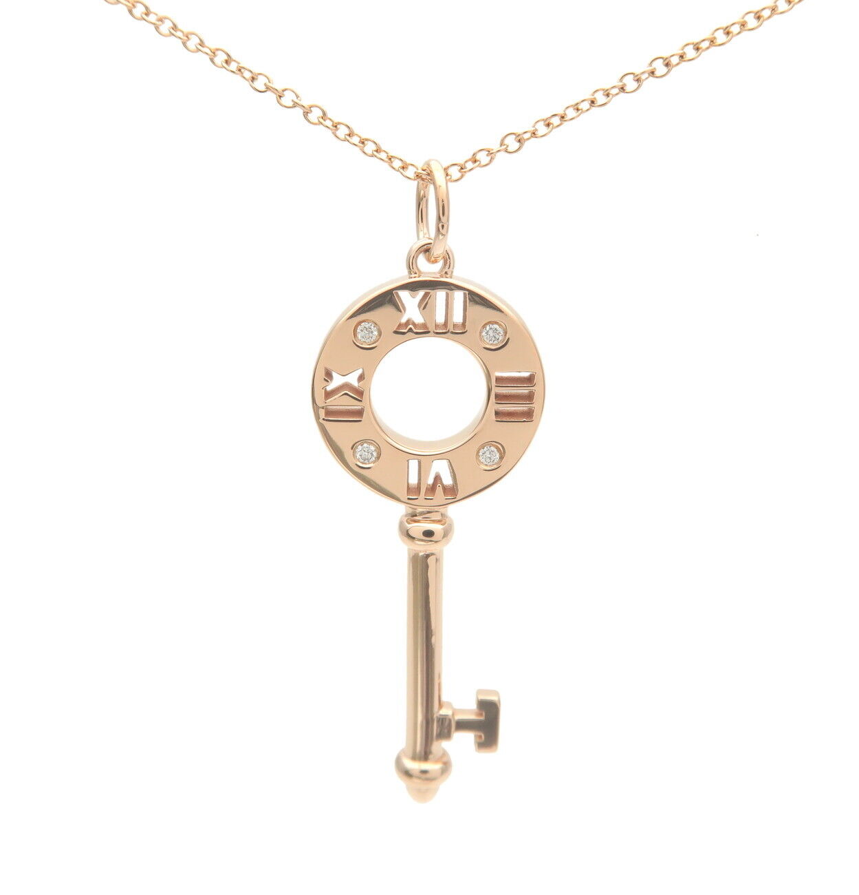 Tiffany&Co. Atlas Key 4P Diamond Necklace K18PG 750PG Rose Gold