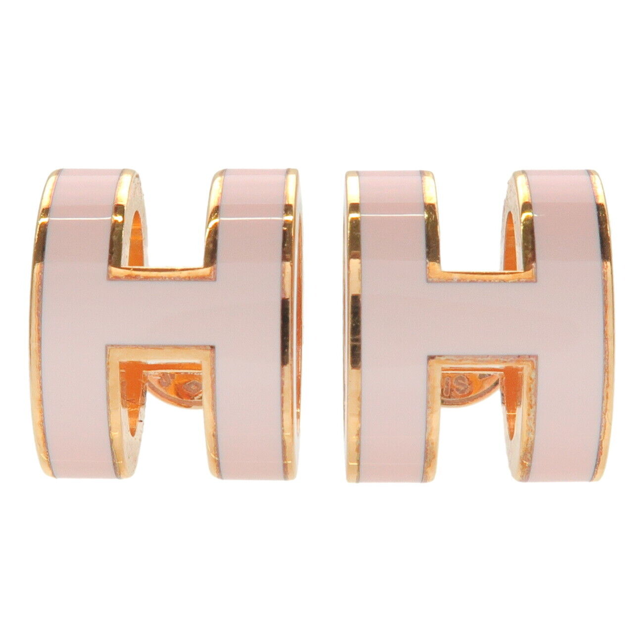 HERMES Pop Ash H Logo Earrings Metal Rose Yellow Gold