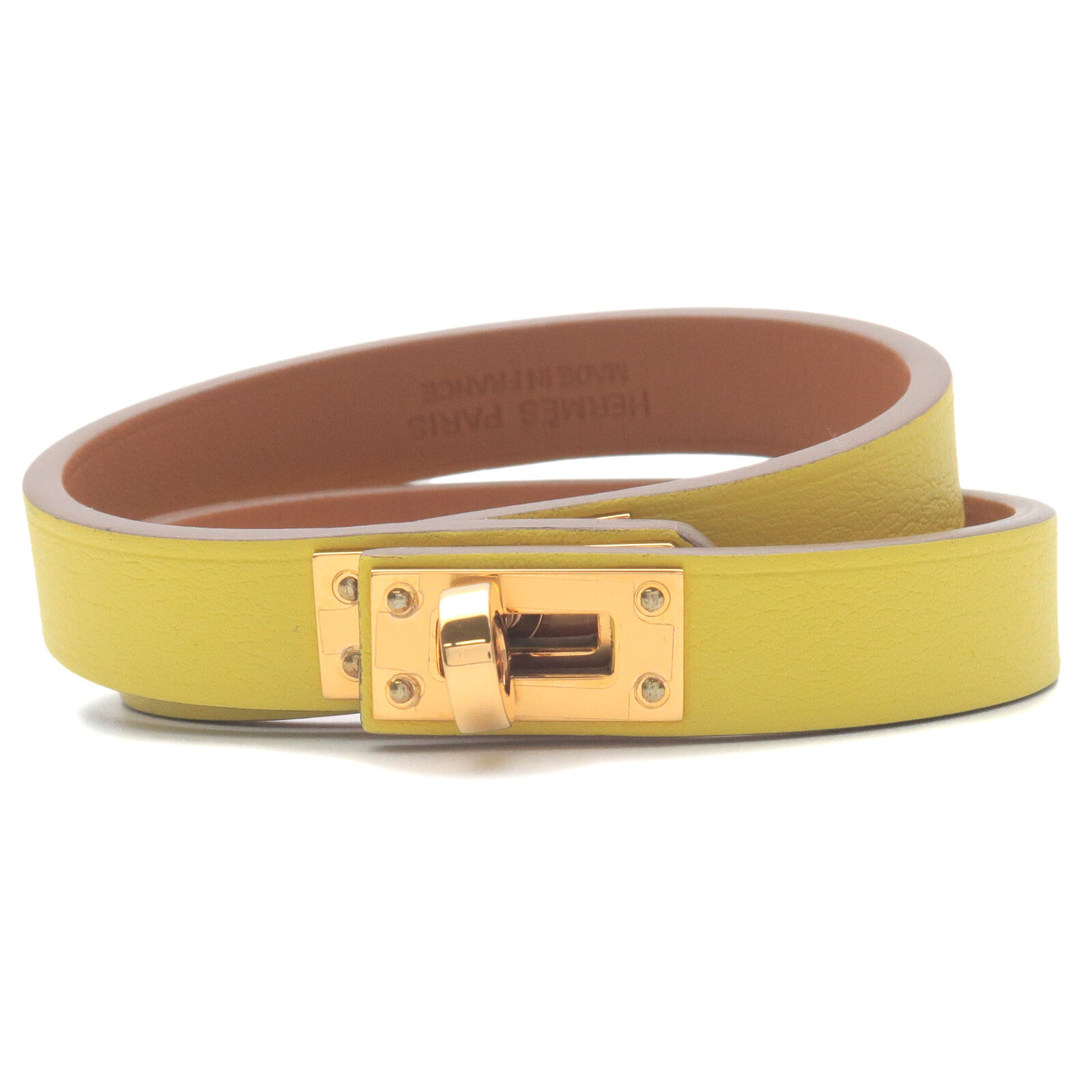 HERMES Mini Kelly Bracelet Double Tour Leather Yellow Size