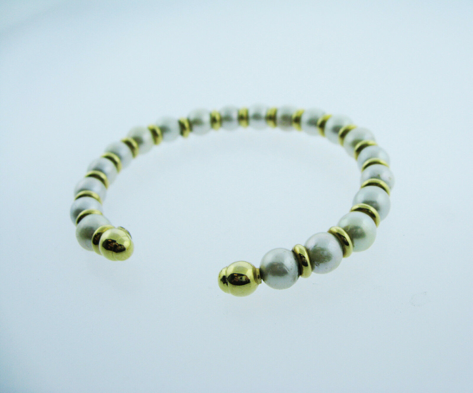 Fine Estate 18k Yellow Gold Pearl Bracelet Cuff Italy