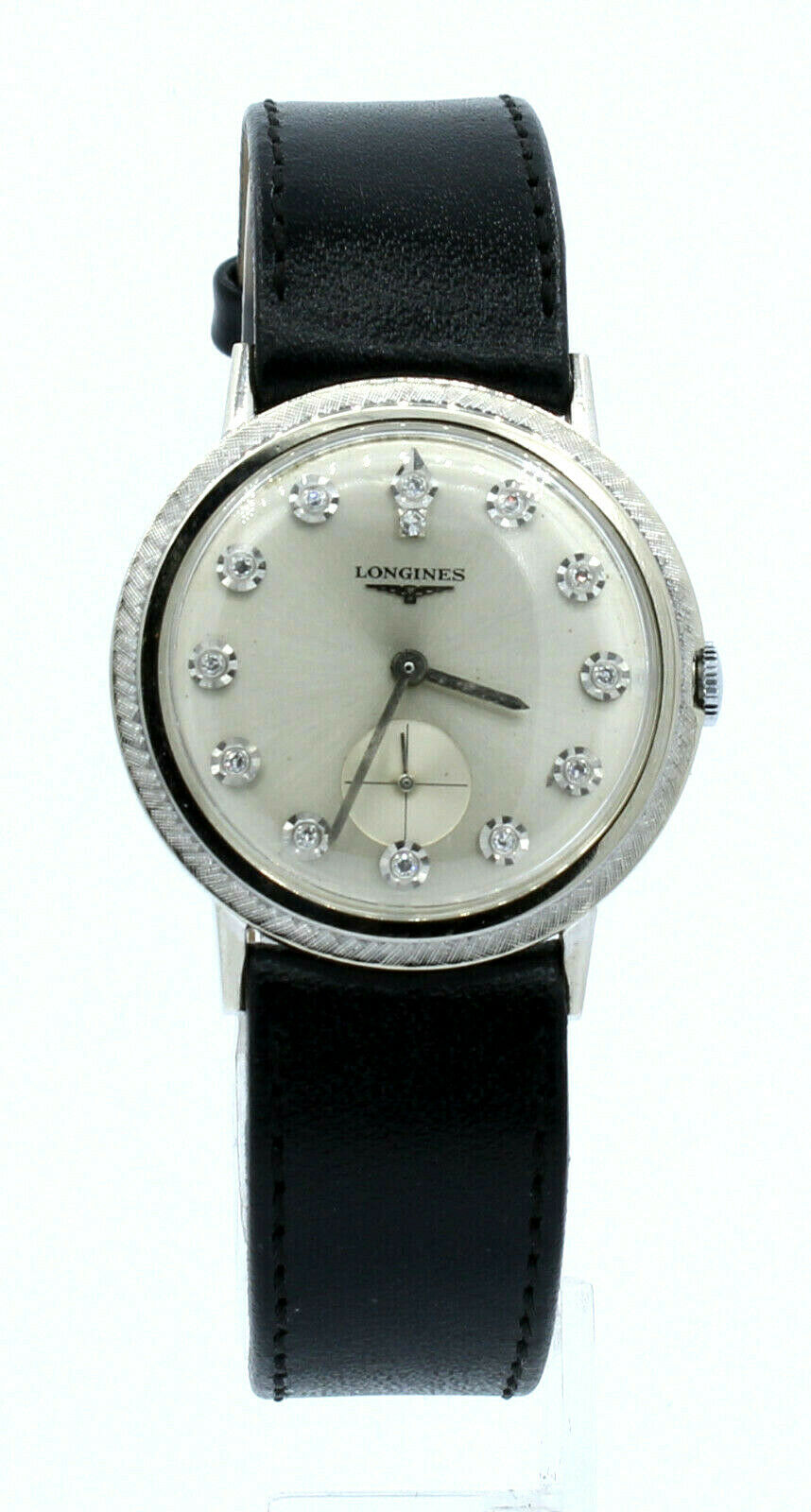 LONGINES 14K WHITE GOLD DIAMONDS MANUAL WIND 33MM MEN'S WATCH
