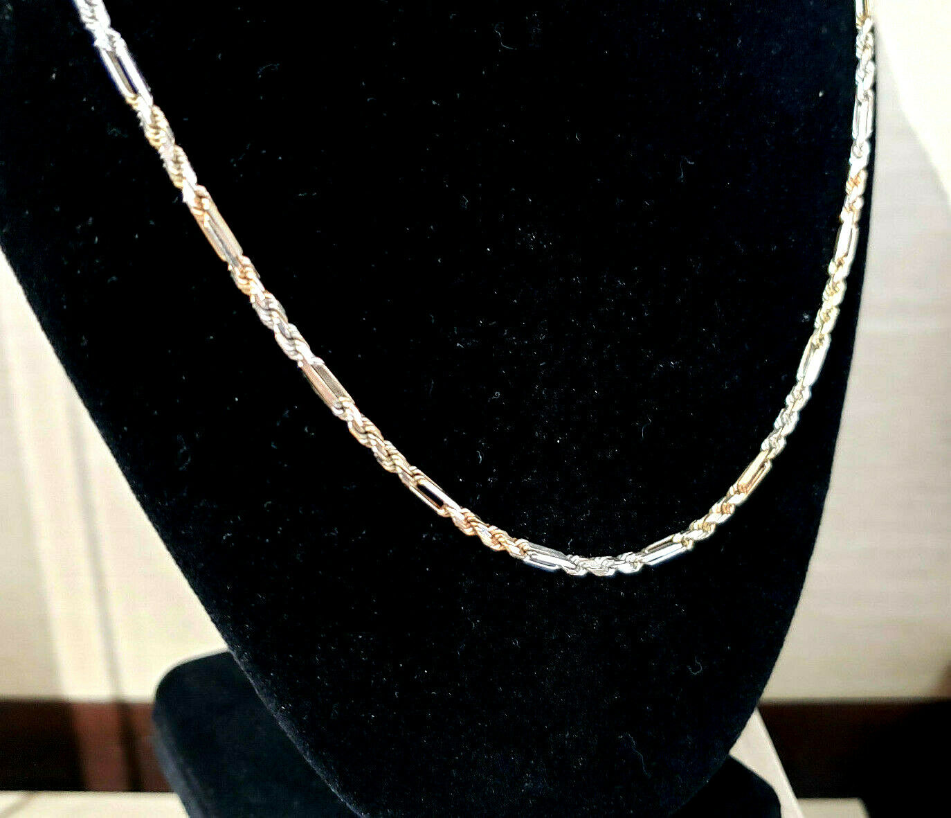 Fine Estate 14k White Rose Gold Rope Chain Necklace 22"