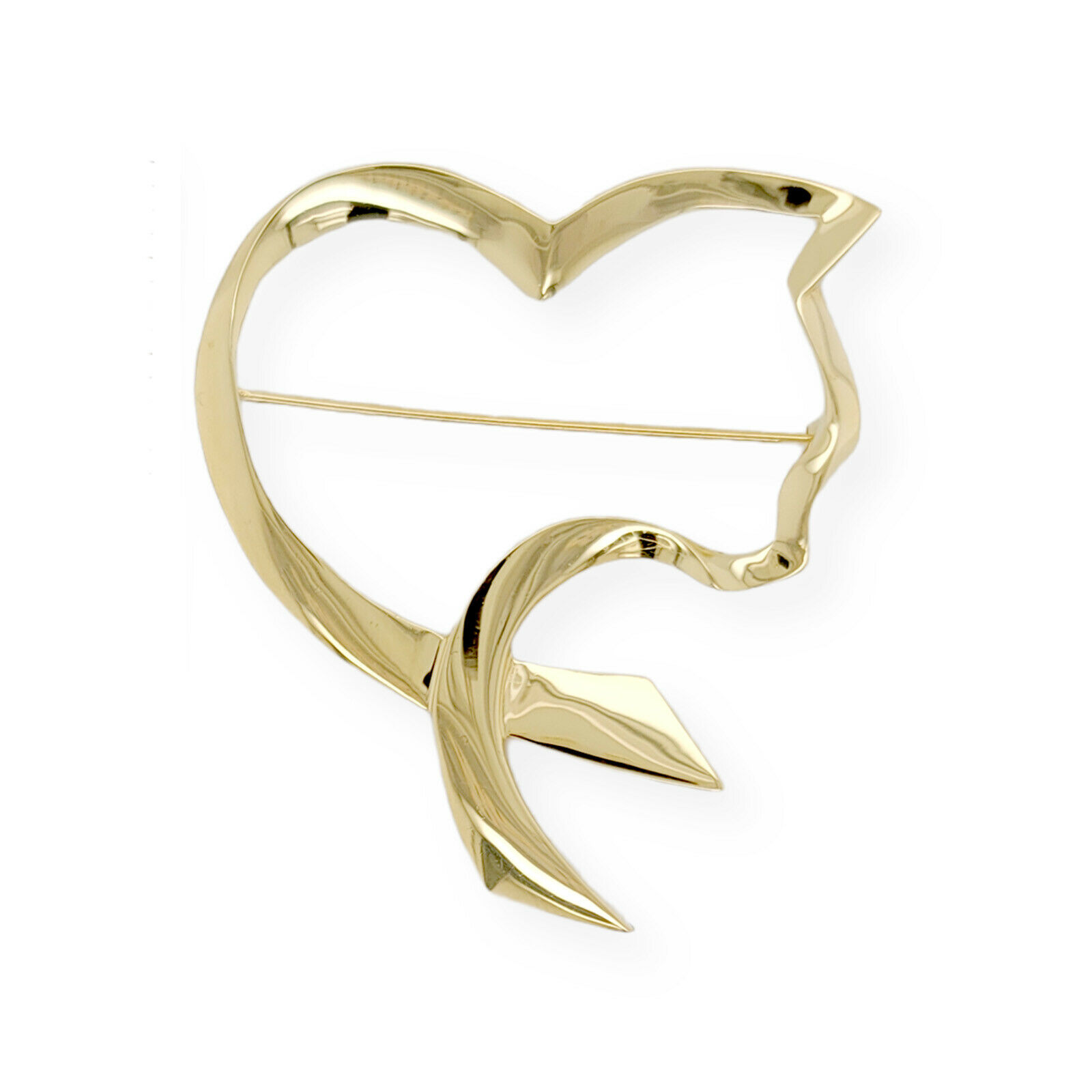 Auth Tiffany & Co 18K Yellow Gold  Paloma Picasso Open Cat Heart PIN / Brooch
