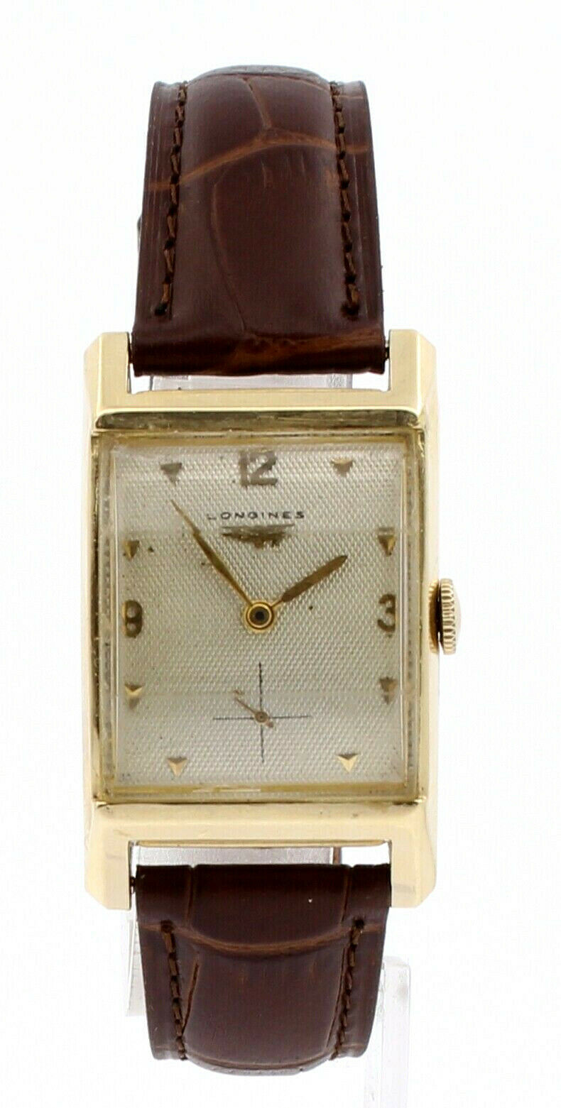 Vintage Longines 14k Yellow Gold Curved Hand Wind Rectangular Men's Watch