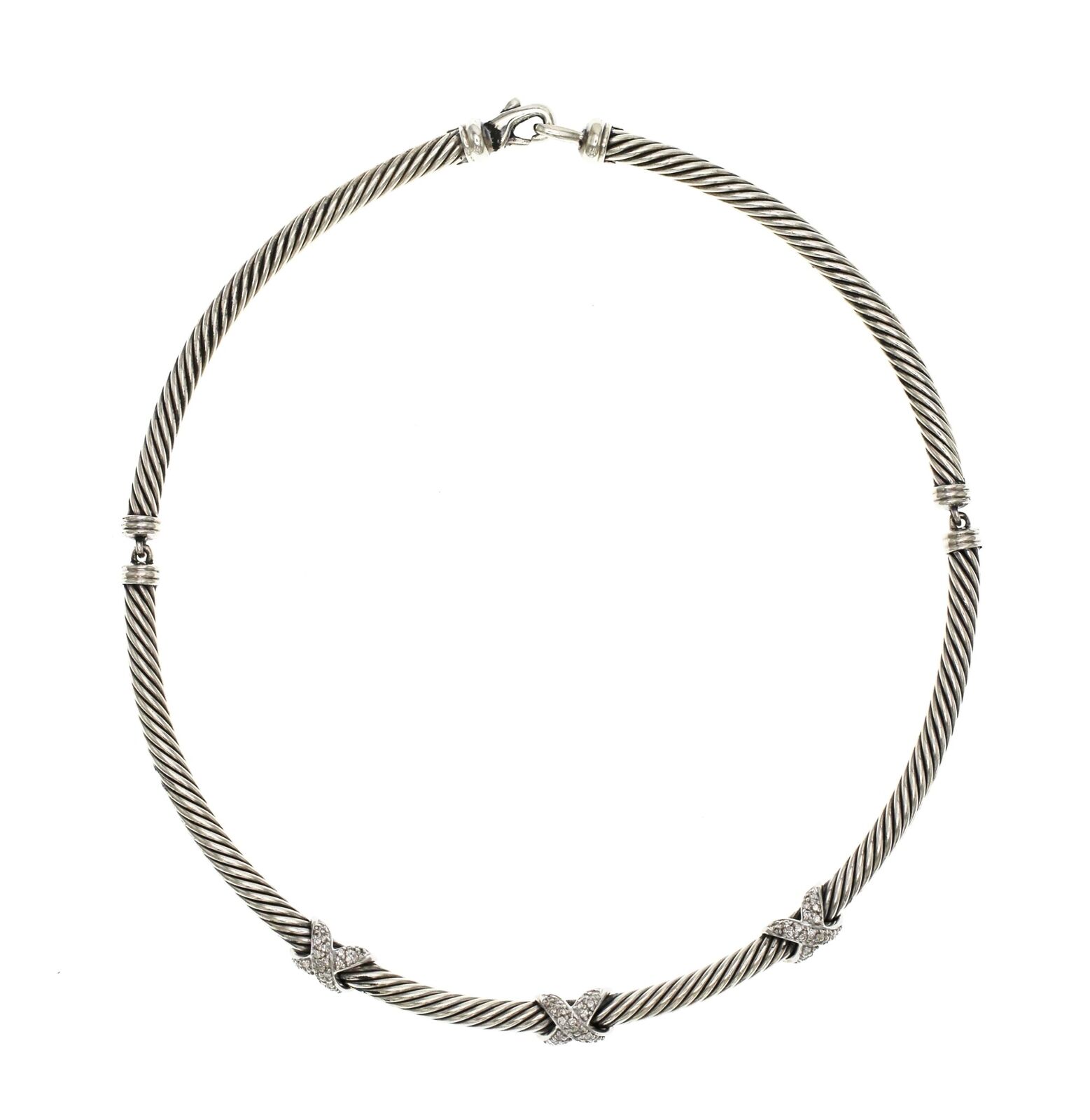 David Yurman 925 Sterling Silver  Diamond X Cable Necklace Size 16"