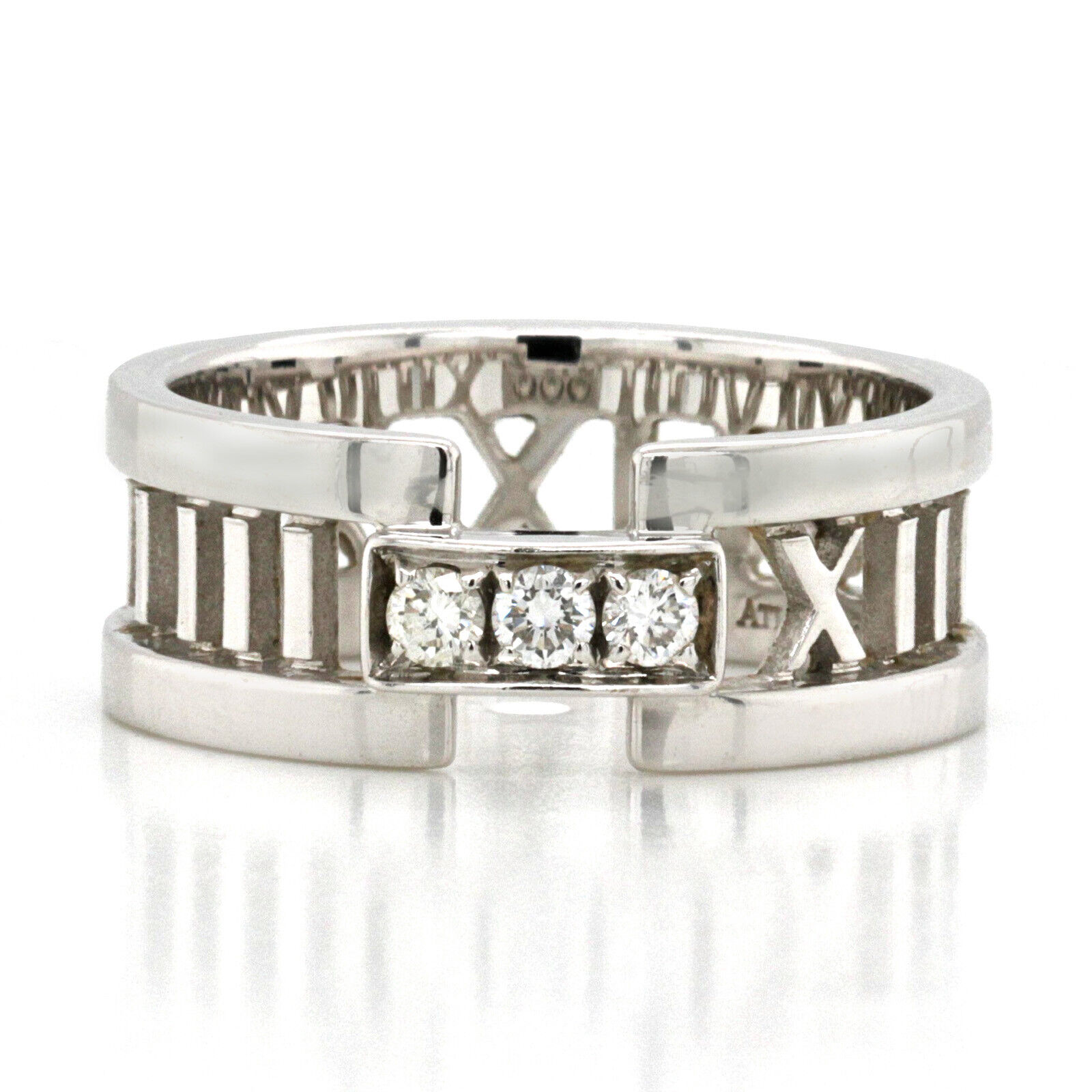 Tiffany & Co 18K White Gold Open Atlas 3 Diamond Band Ring Size 6