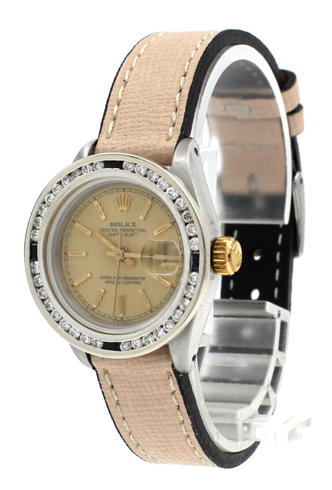 Ladies Vintage ROLEX Oyster Perpetual Datejust 26mm Gold Tapestry Dial Watch