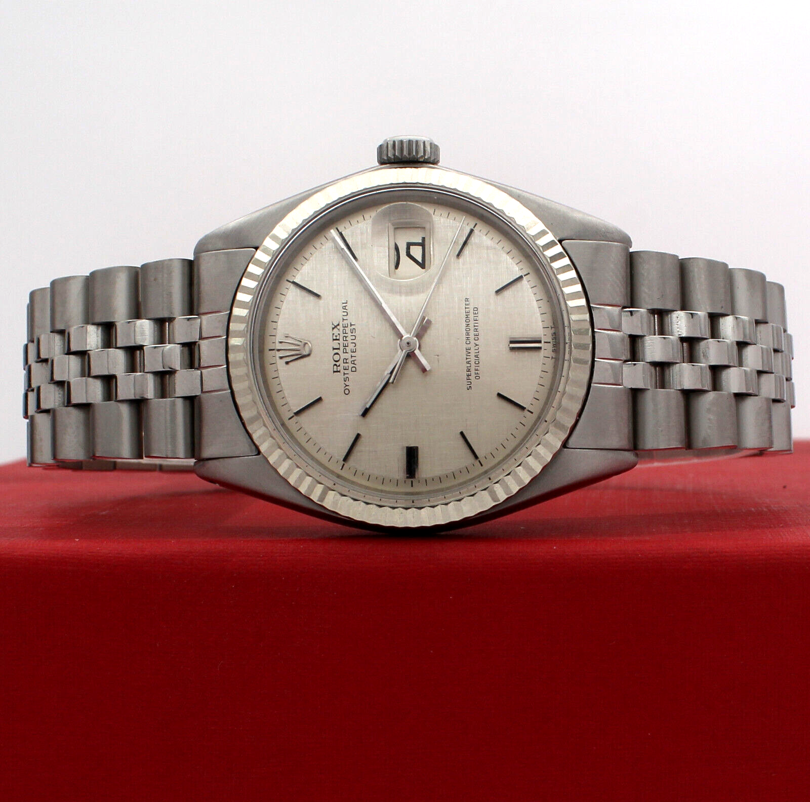 Mens Vintage ROLEX Oyster Perpetual Datejust 36mm Silver Dial White Gold Steel