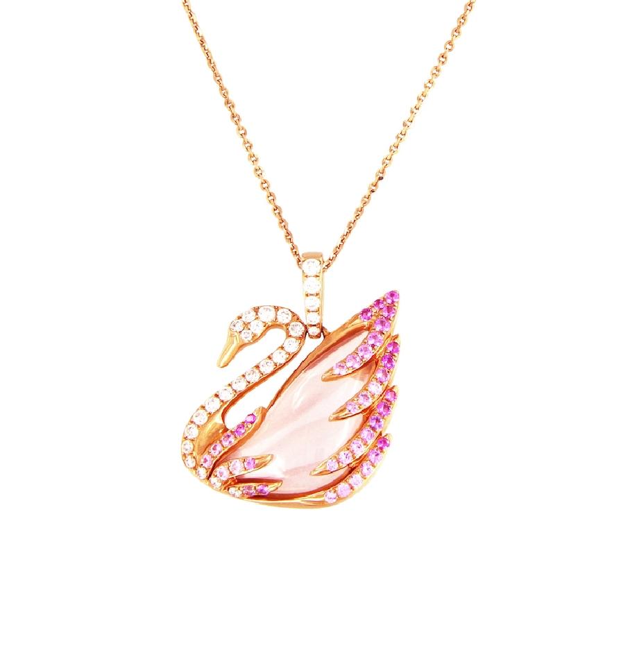 Swarovski Pink Faithful Swan Pendant with Chain Necklace