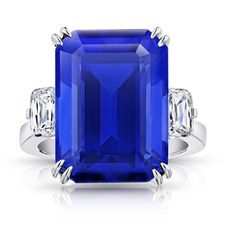 David Gross Emerald Blue Tanzanite and Diamond Ring