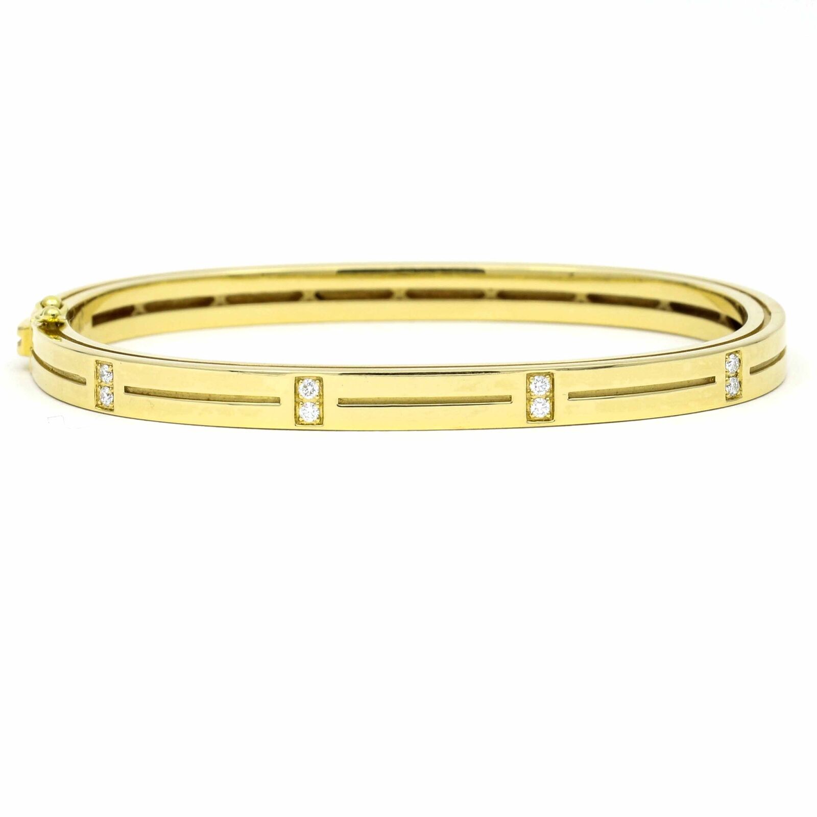 Women's Roberto Coin Diamond Groove Bangle Bracelet in 18k Yellow Gold