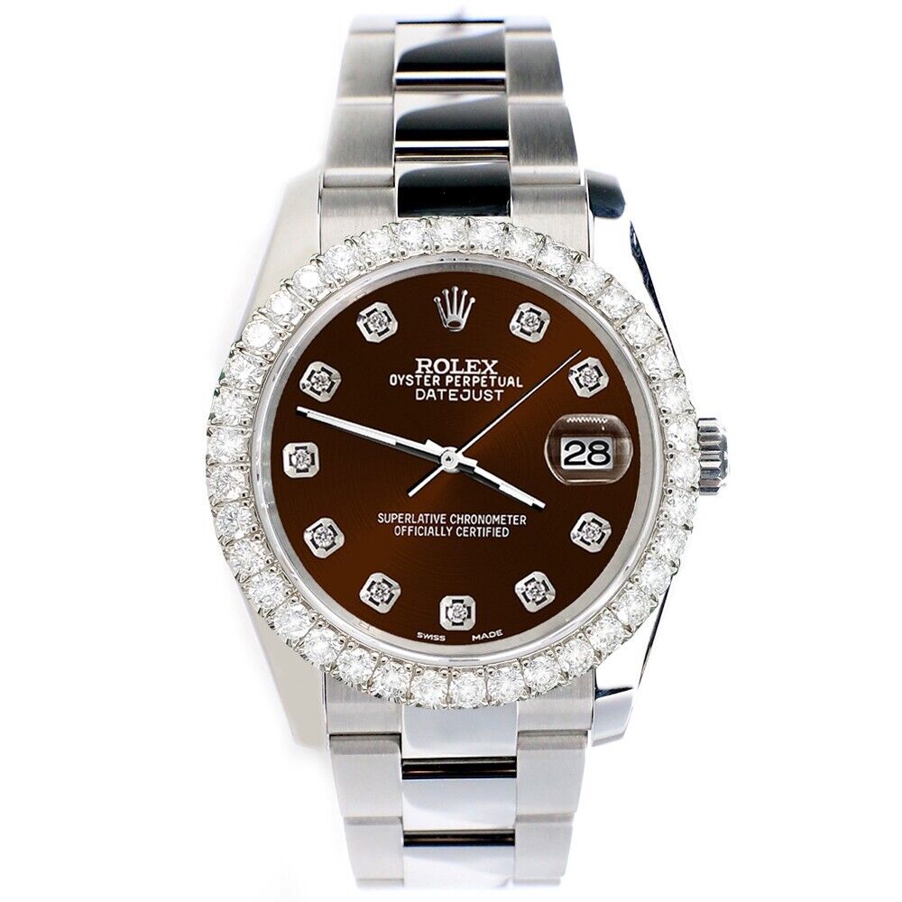 Rolex Datejust   Chocolate Dial Watch with Custom Diamond Bezel