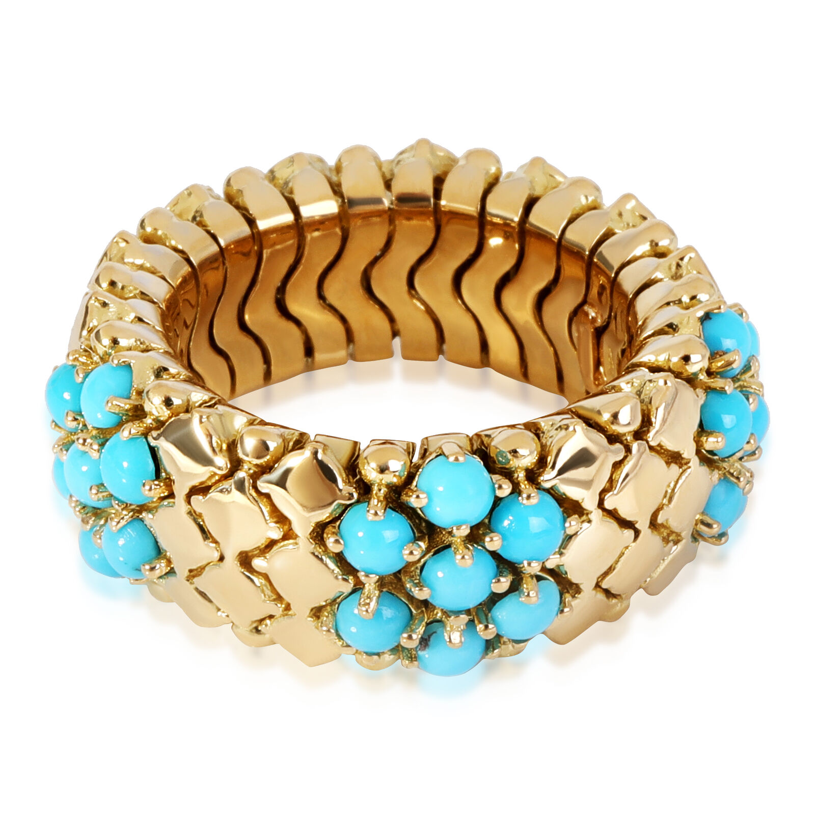 Micheletto Flexible Ring with 3 Turquoise Flower Stations in 18K YG