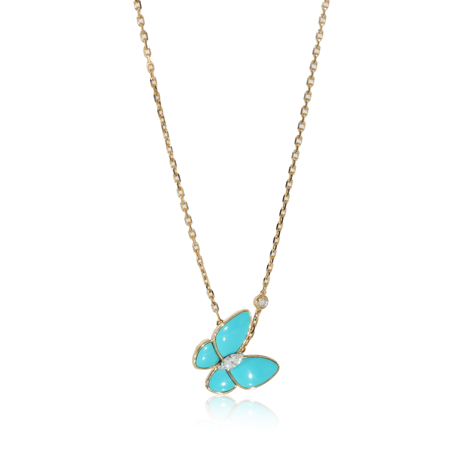 Van Cleef & Arpels Two Butterfly Pendant With Diamond & Turquoise