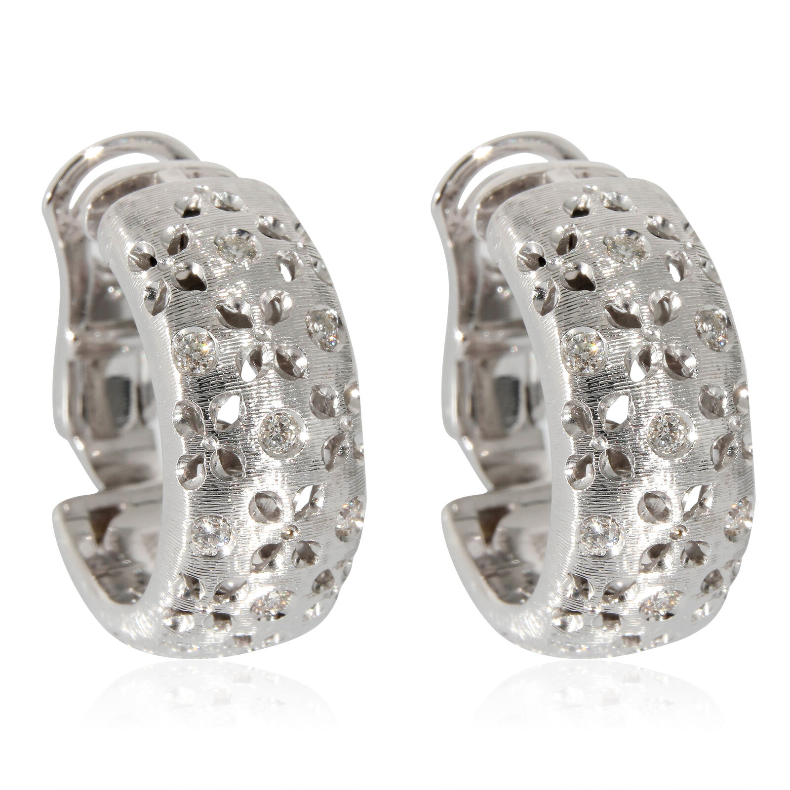 Roberto Coin Granada Clip On Hoop Earrings in 18k White Gold 0.40 CTW