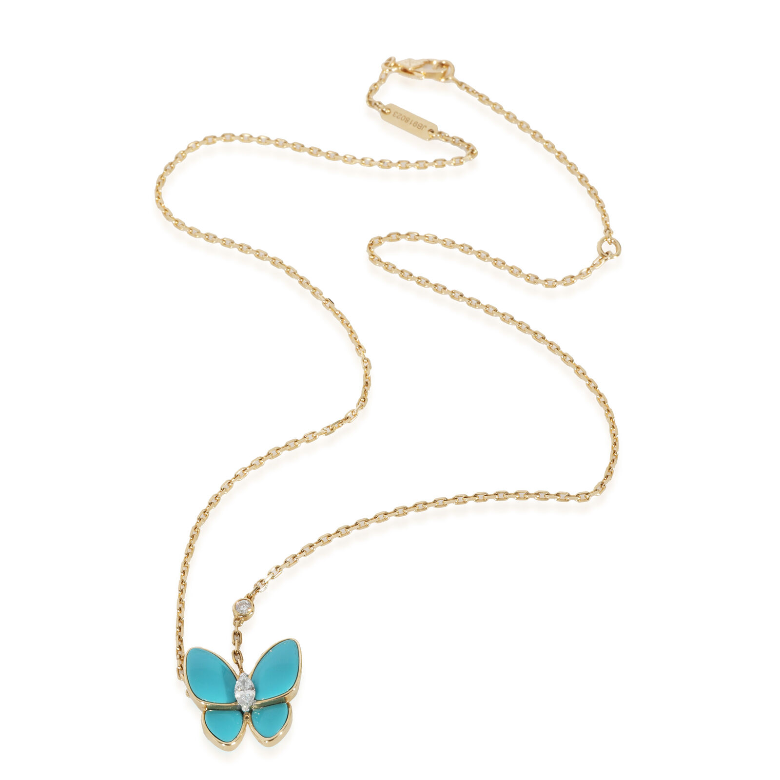 Van Cleef & Arpels Two Butterfly Pendant With Diamond & Turquoise  0.19 CTW