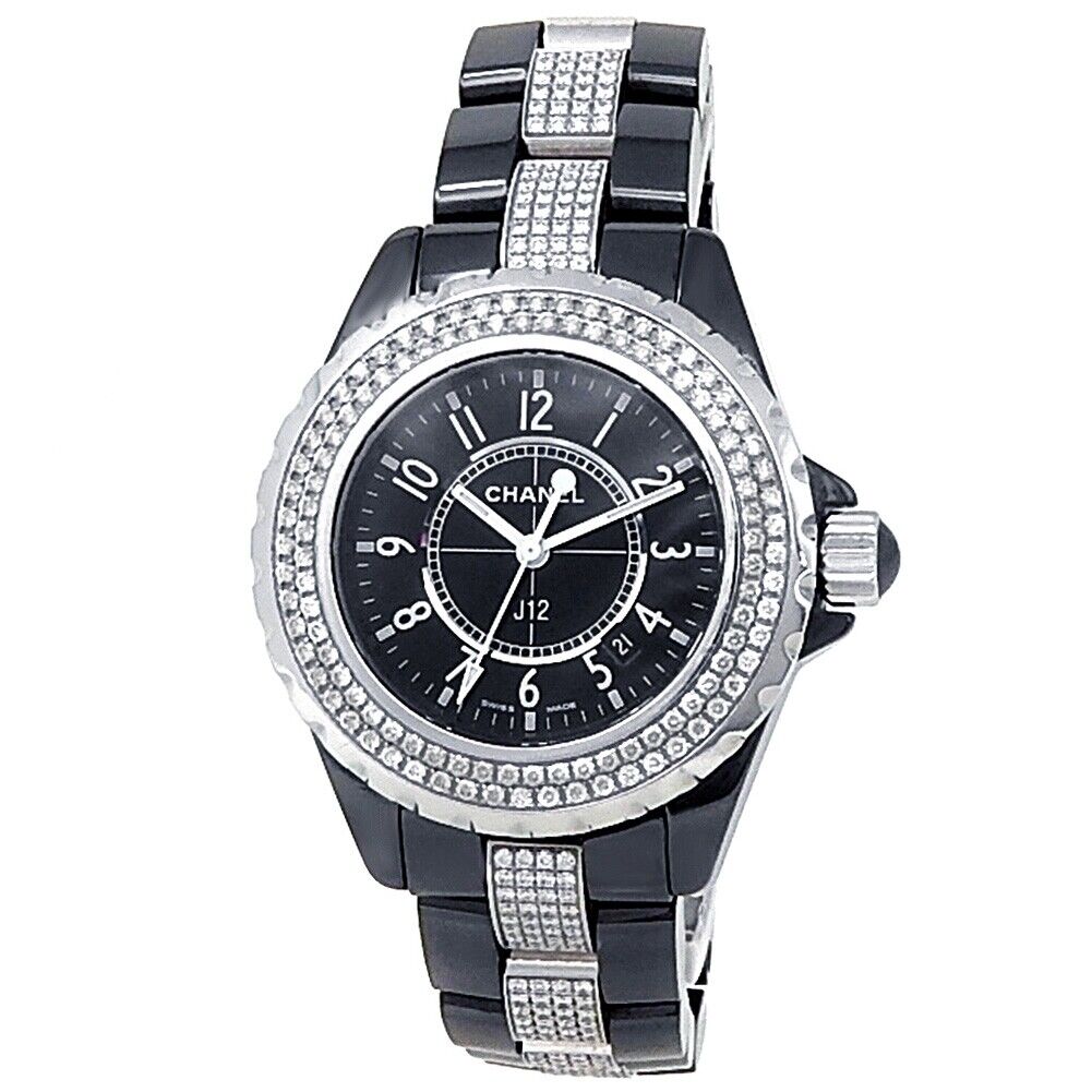 Chanel J12 Black Ceramic Quartz Diamonds Black Ladies Watch