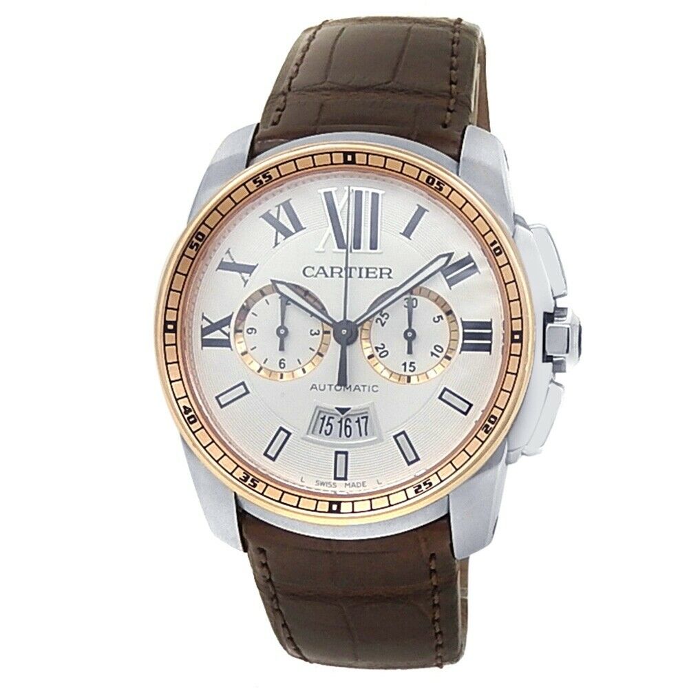 Cartier Calibre de Cartier Stainless Steel Rose Gold Silver Men's Watch W7100043