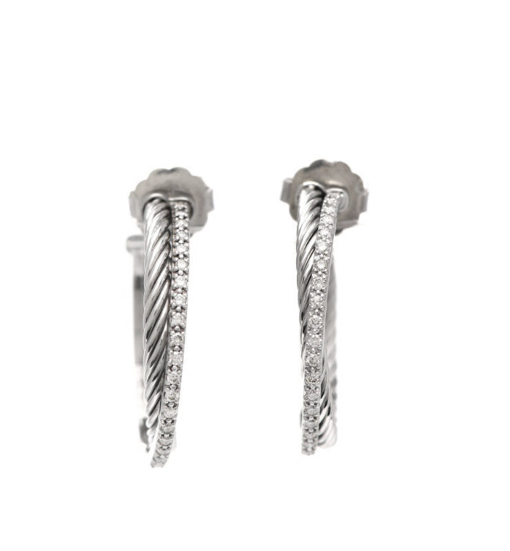David Yurman Crossover Hoop Earrings with Pavé Diamonds