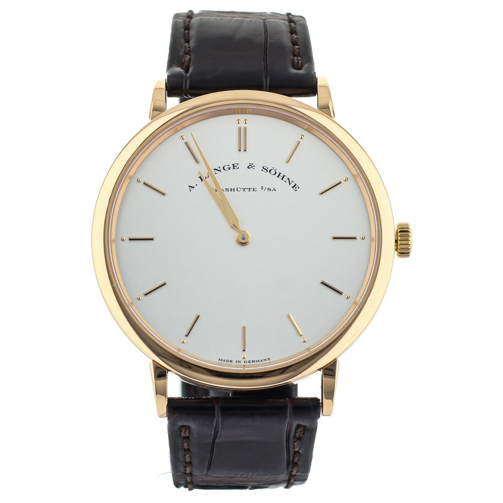 A. Lange & Sohne Saxonia Thin Silver Dial Rose Gold Brown Alligator 40MM