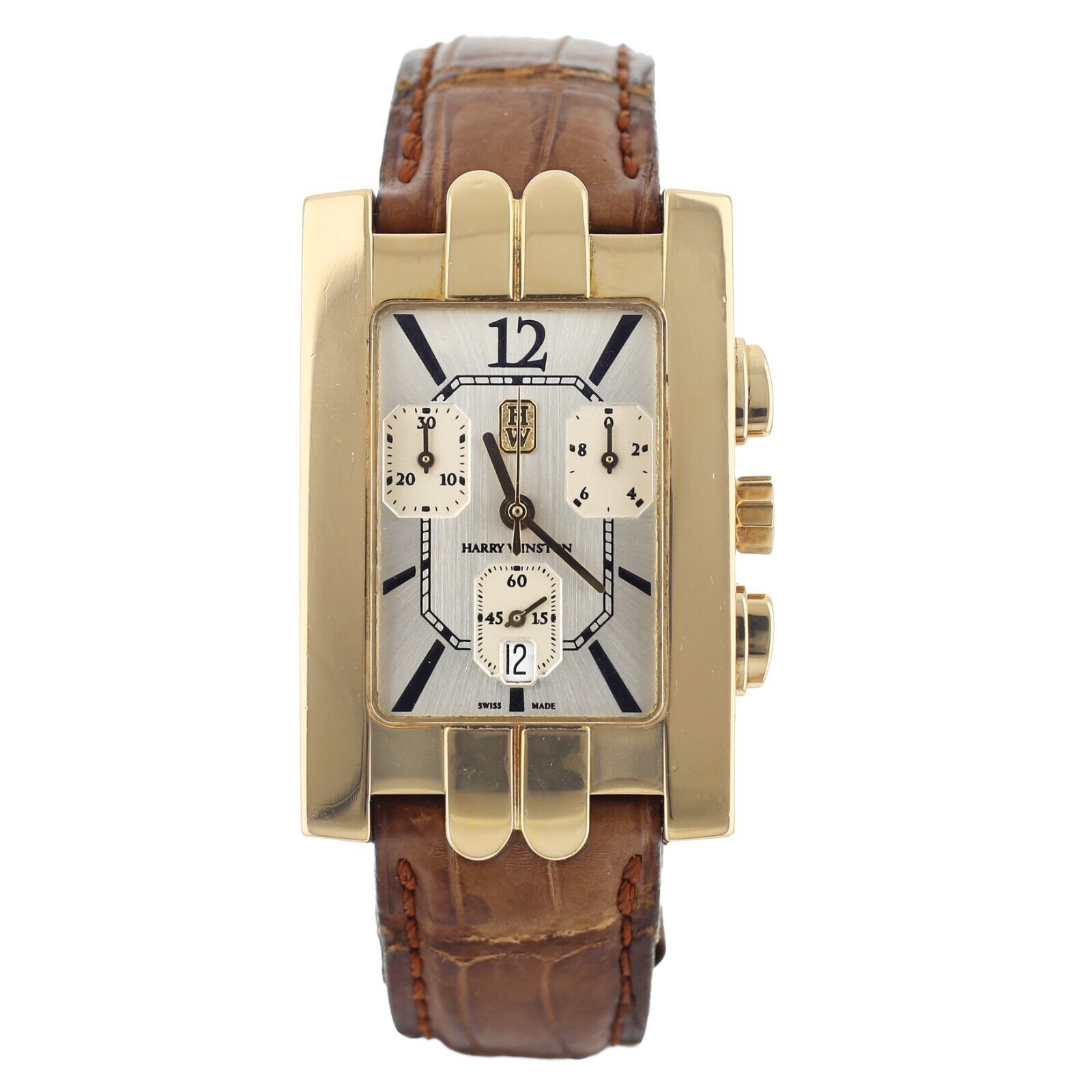 Harry Winston Avenue C Chronograph Yellow Gold Alligator Quartz