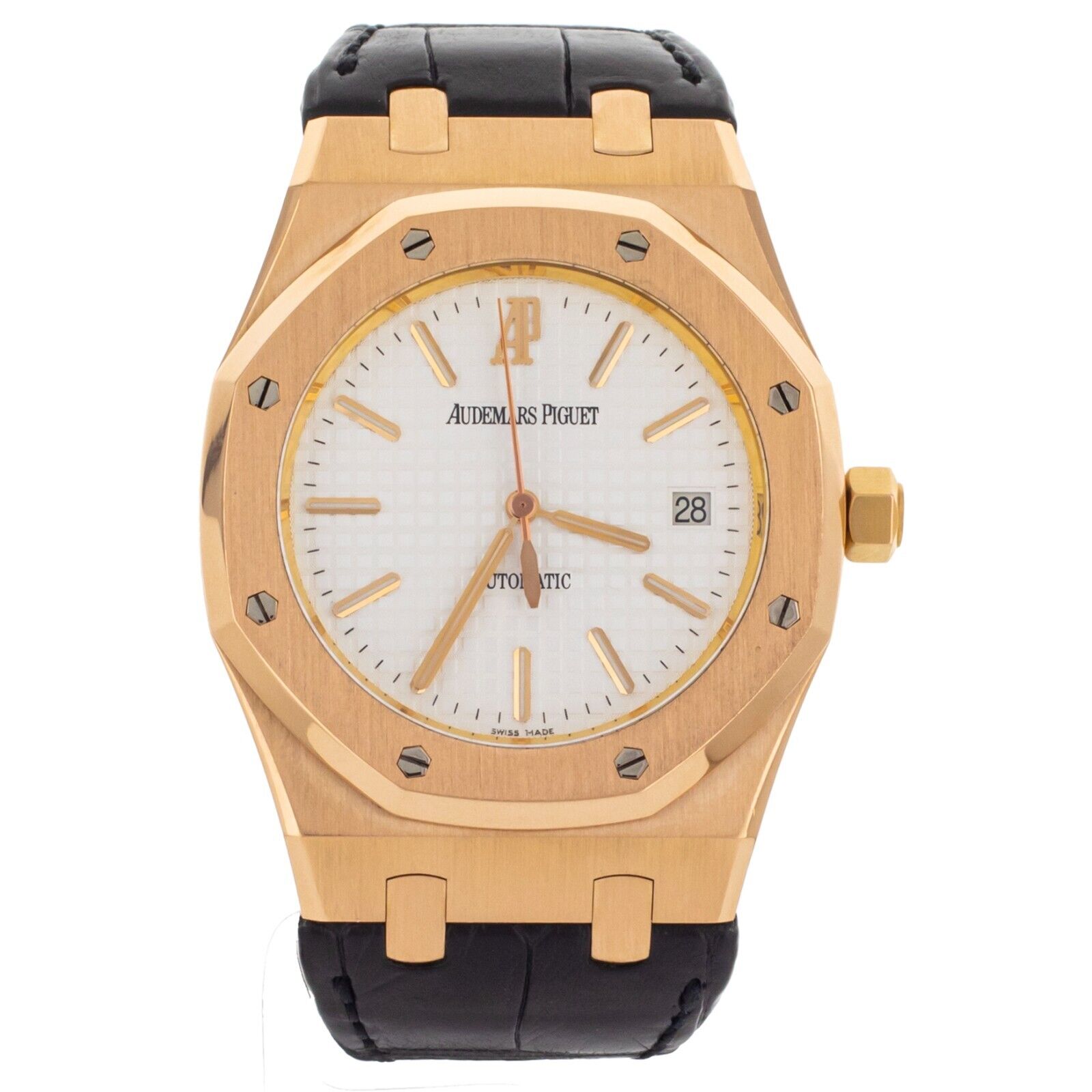 Audemars Piguet Royal Oak Rose Gold White Dial Alligator Strap 39mm