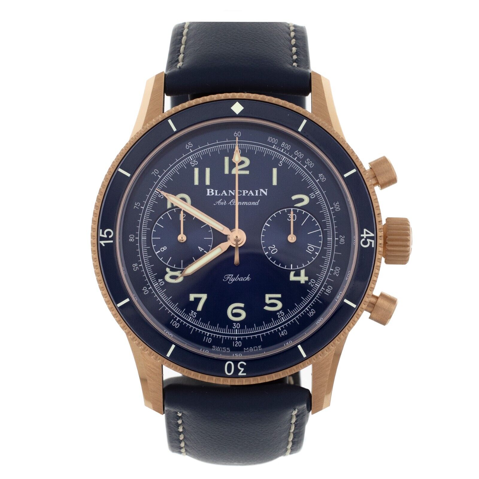 Blancpain Air Command Flyback Blue Dial Rose Gold   Full Set