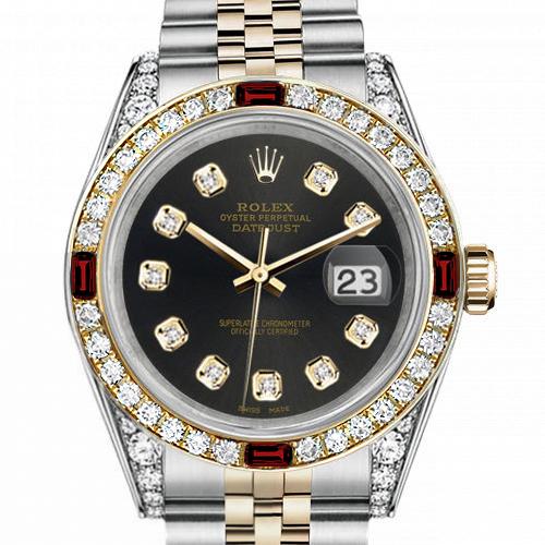 Women's Rolex 31mm Datejust Two Tone Jubilee Chocolate Dial Diamond Accent Bezel + Lugs + Rubies
