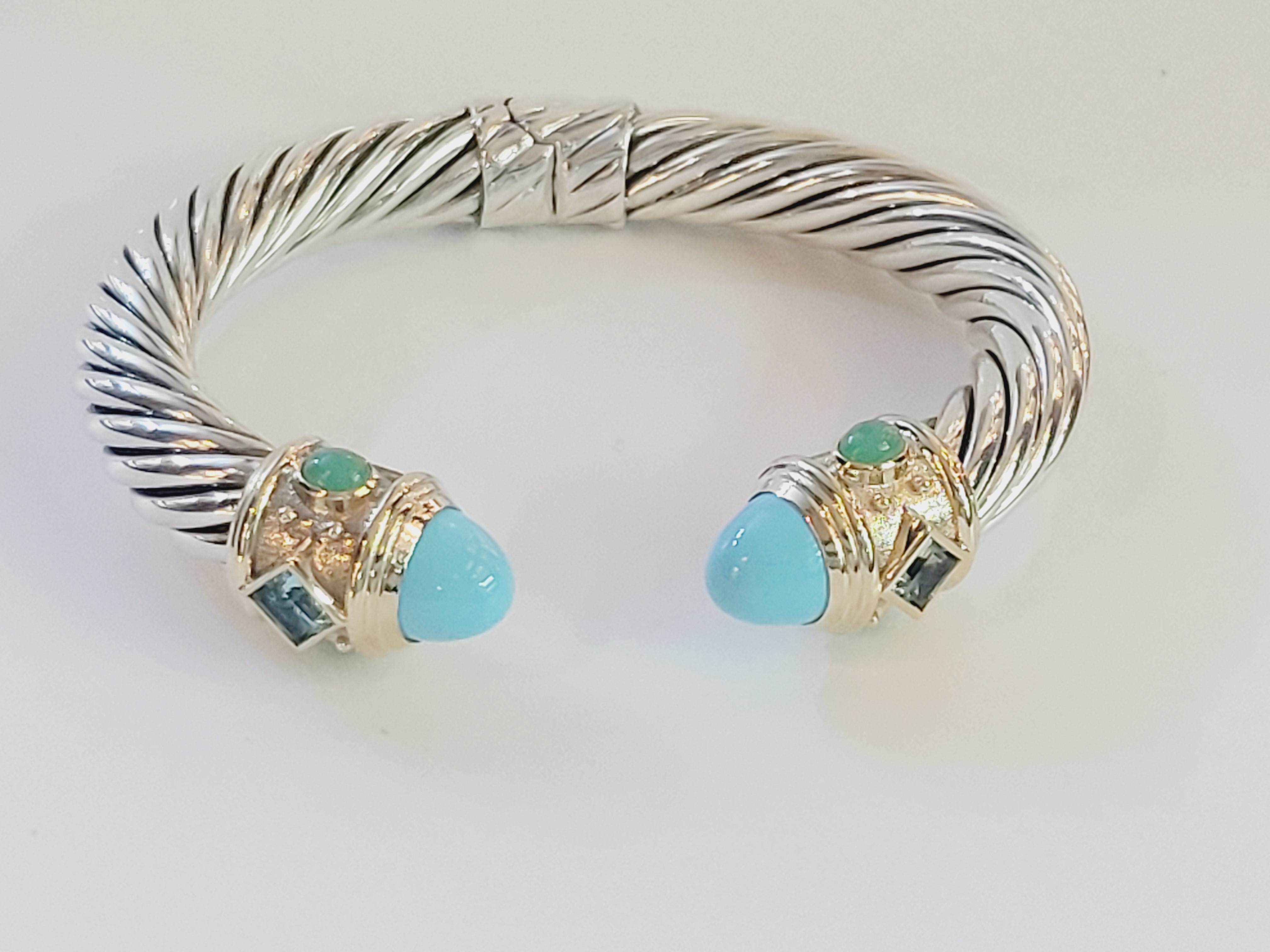 David Yurman Bracelet in Sterling Silver with Turquoise, Blue Topaz, Chrysoprase and 14K