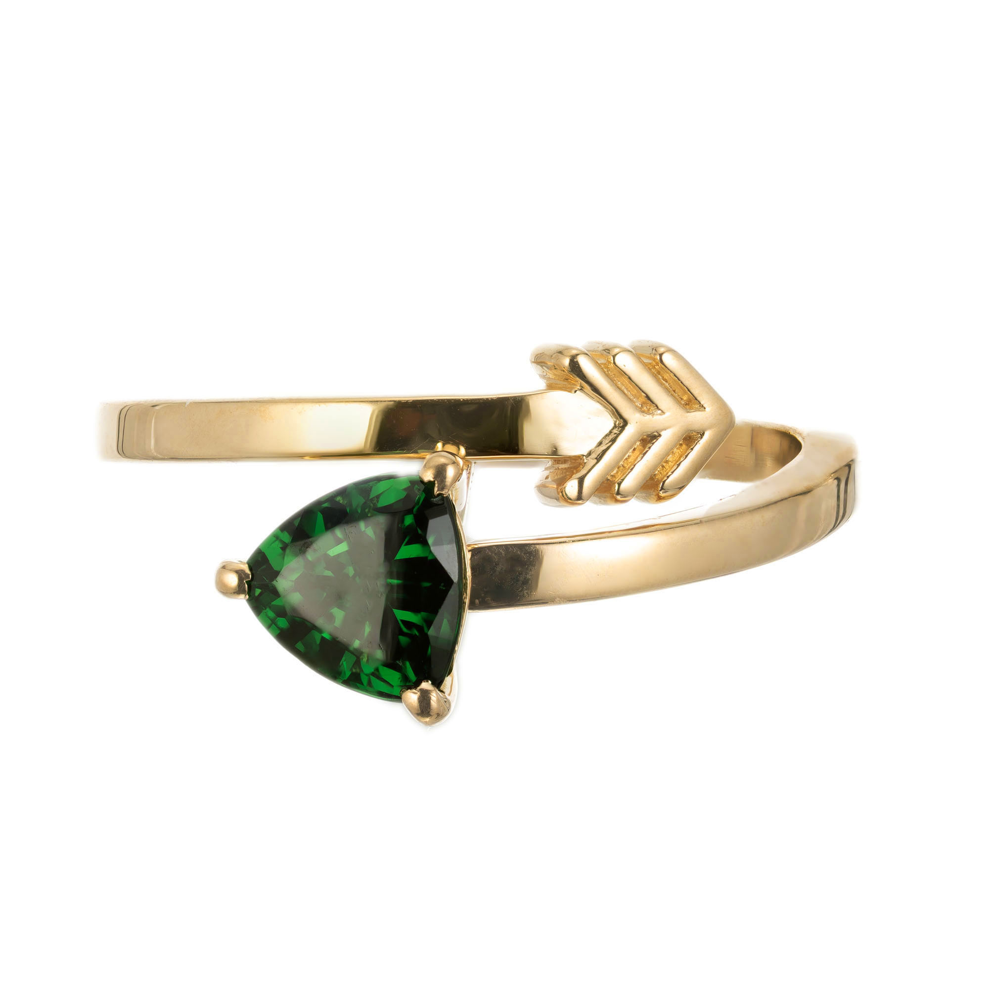 Peter Suchy GIA Certified .96 Carat Tsavorite Garnet Yellow Gold Arrow Ring