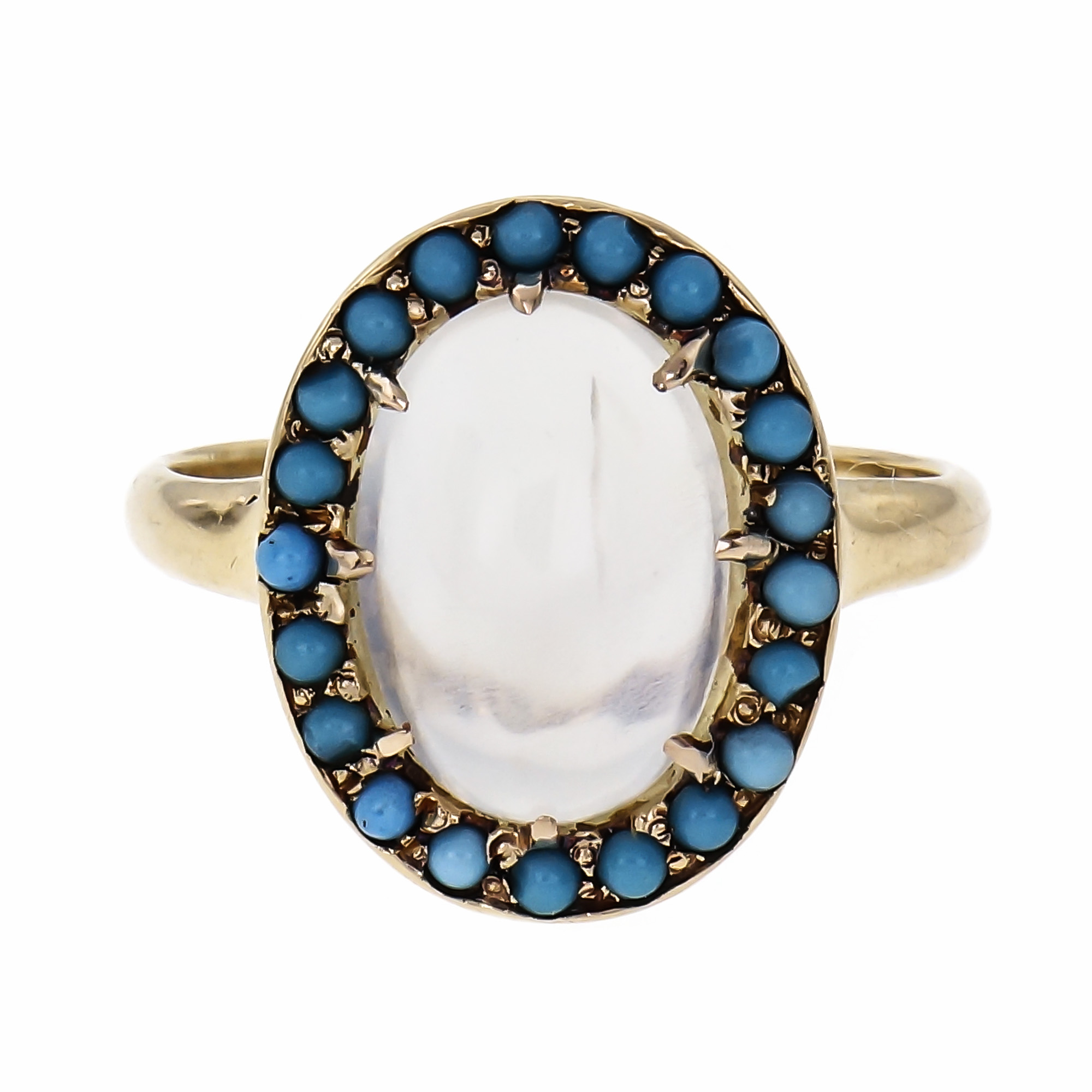 Victorian 1890 Moonstone Ring Turquoise 14k Yellow Gold