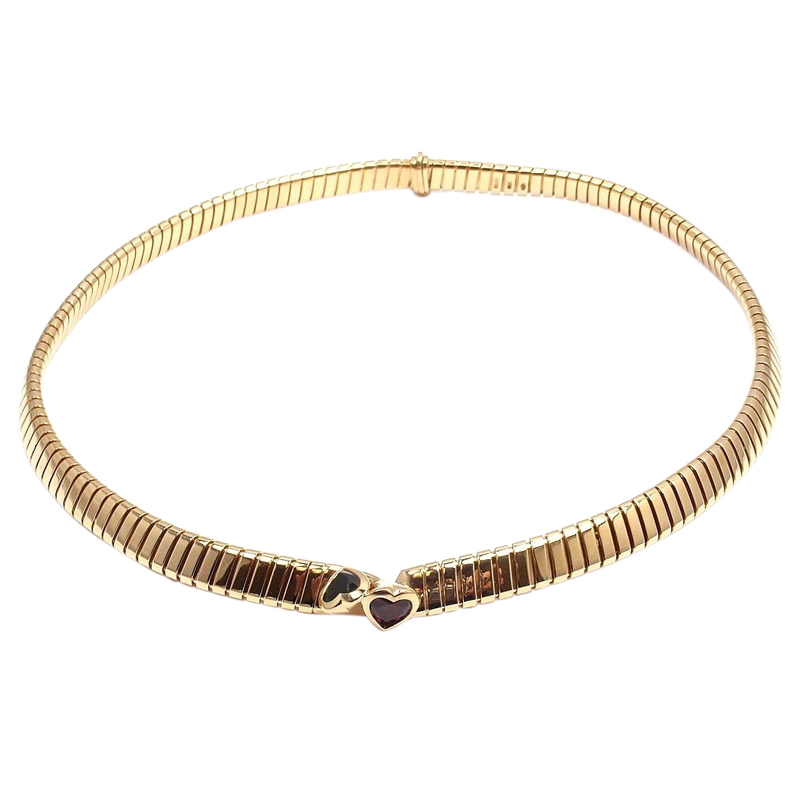 Bulgari 18K Yellow Gold Pink & Green Torumaline Heart Necklace